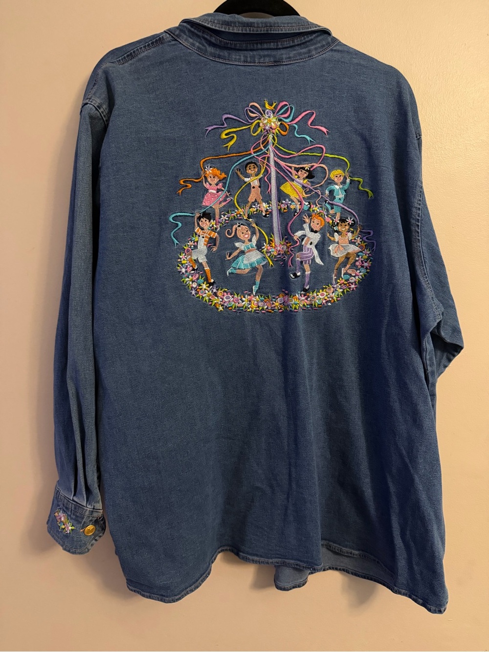 Bob Mackie Blue Denim Embroidered Jean Jacket with Floral Trim